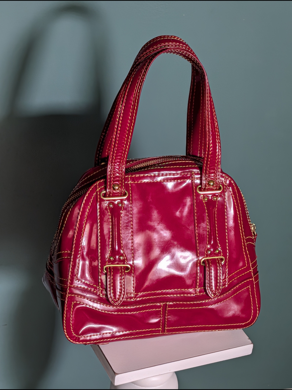 Maxx New York Red Patent Leather Bowling Satchel Bag EUC Y2K - Picture 3 of 16